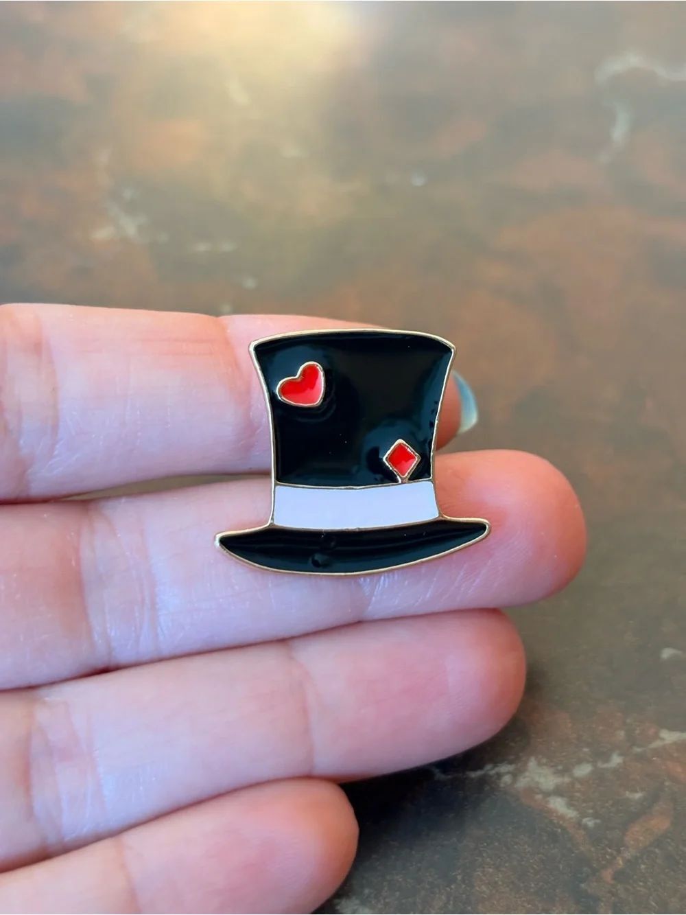 Black Top Hat Enamel Pin with Red Accents